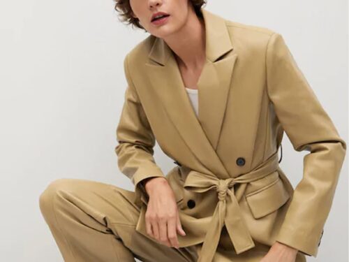 Belt faux-leather blazer