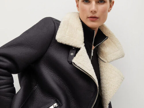 Faux-fur lapels biker jacket