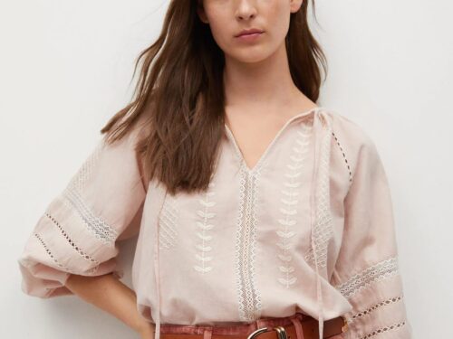 Cotton linen embroidered blouse